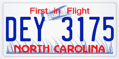 NC license plate DEY3175