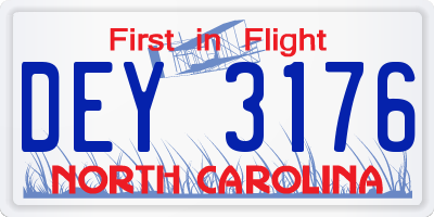 NC license plate DEY3176