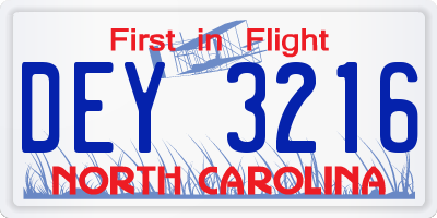 NC license plate DEY3216