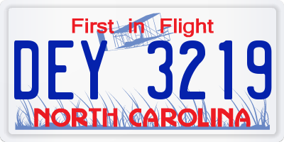 NC license plate DEY3219