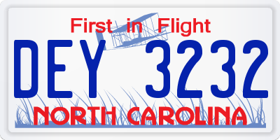 NC license plate DEY3232