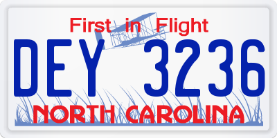 NC license plate DEY3236