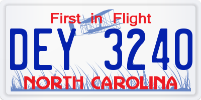 NC license plate DEY3240