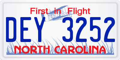 NC license plate DEY3252