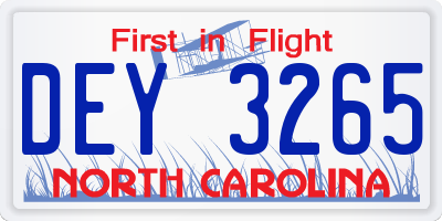 NC license plate DEY3265
