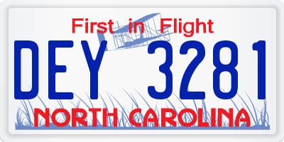 NC license plate DEY3281