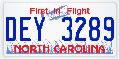 NC license plate DEY3289