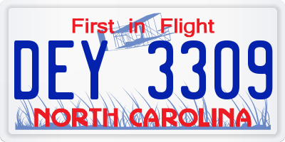 NC license plate DEY3309
