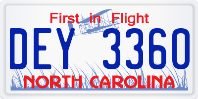 NC license plate DEY3360