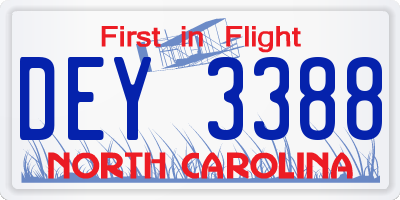 NC license plate DEY3388