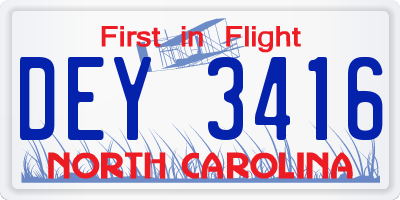 NC license plate DEY3416
