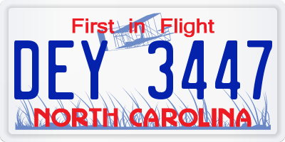 NC license plate DEY3447