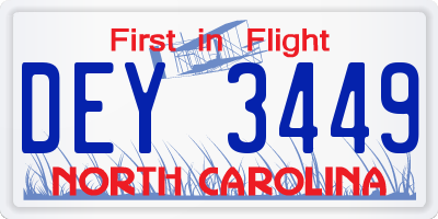 NC license plate DEY3449