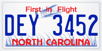 NC license plate DEY3452