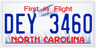 NC license plate DEY3460
