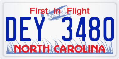 NC license plate DEY3480