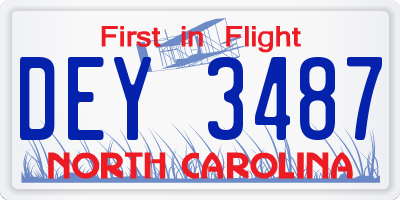 NC license plate DEY3487