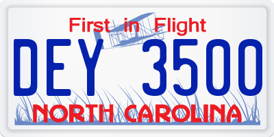 NC license plate DEY3500