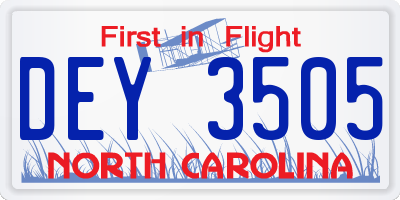 NC license plate DEY3505