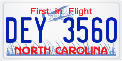 NC license plate DEY3560