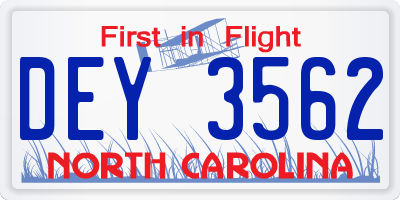 NC license plate DEY3562