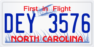 NC license plate DEY3576