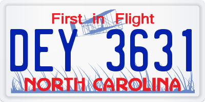 NC license plate DEY3631