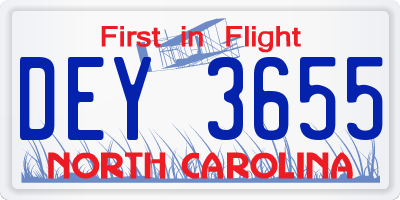 NC license plate DEY3655