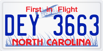 NC license plate DEY3663