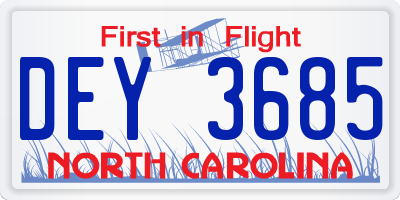 NC license plate DEY3685