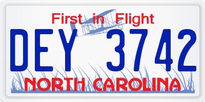 NC license plate DEY3742