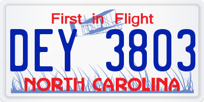 NC license plate DEY3803
