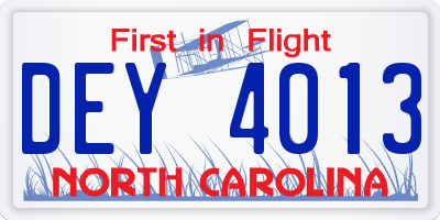 NC license plate DEY4013