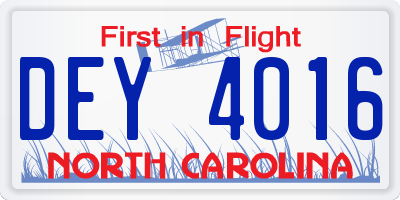 NC license plate DEY4016