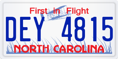 NC license plate DEY4815