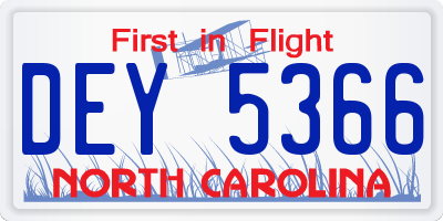 NC license plate DEY5366
