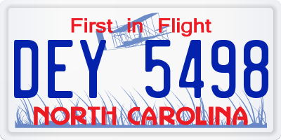 NC license plate DEY5498