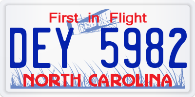 NC license plate DEY5982