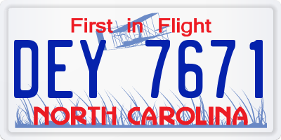 NC license plate DEY7671