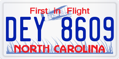 NC license plate DEY8609