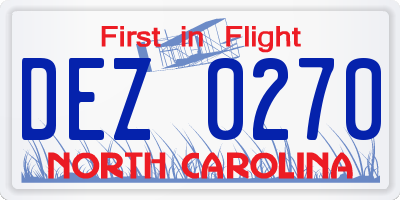 NC license plate DEZ0270