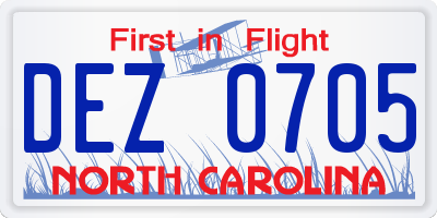 NC license plate DEZ0705