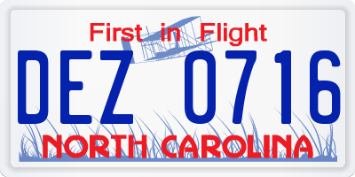 NC license plate DEZ0716