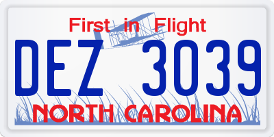 NC license plate DEZ3039