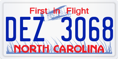 NC license plate DEZ3068