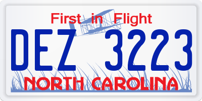 NC license plate DEZ3223