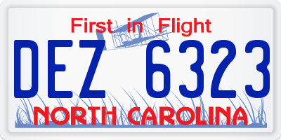 NC license plate DEZ6323