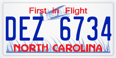 NC license plate DEZ6734
