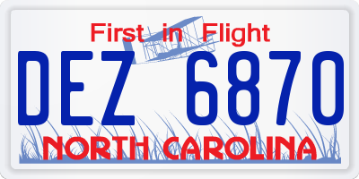 NC license plate DEZ6870