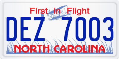 NC license plate DEZ7003